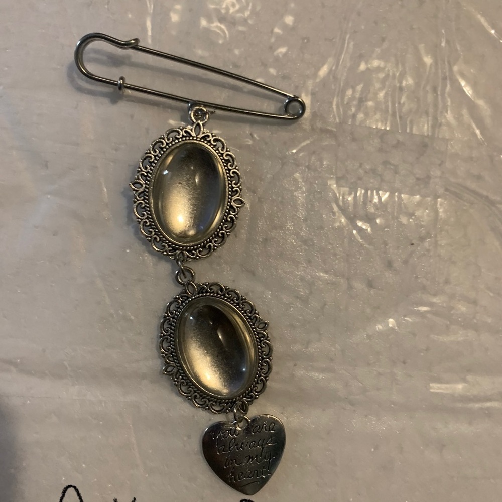 Three bouquet/ boutonnière charms( two with two photos holders/ one with one)